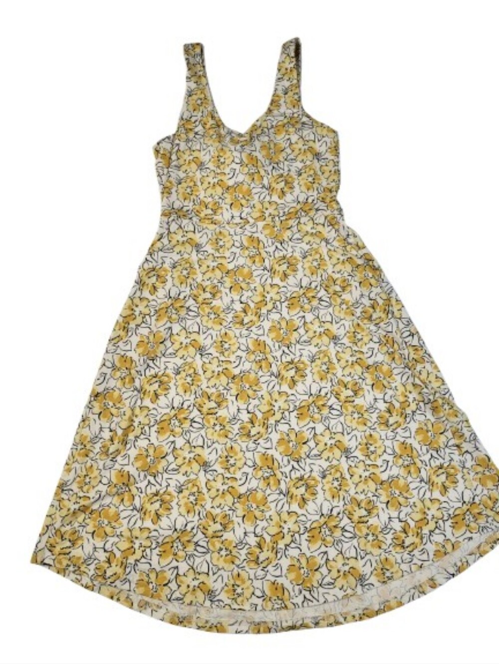 Pact Fit & Flare Halter Dress Yellow Floral Organic Cotton Pockets Women's M